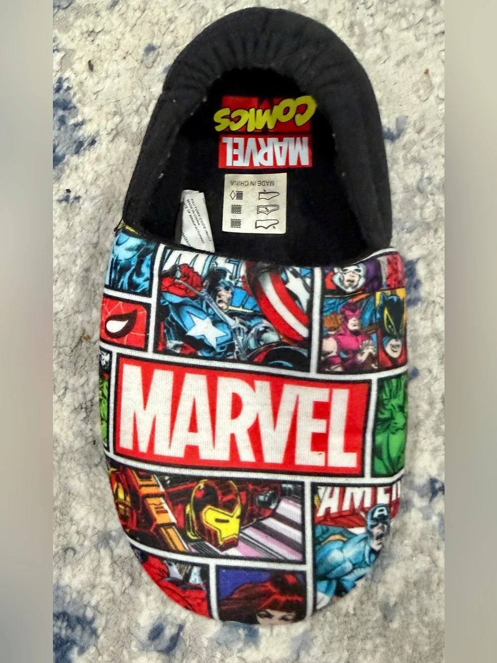 Marvel Multicolor Comic-Panel Kids One-Piece Footies with Red Logo